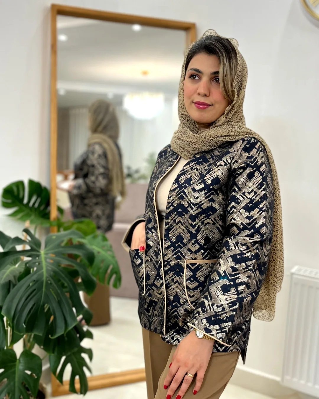 کت زنانه ژاکارد سورمه ای