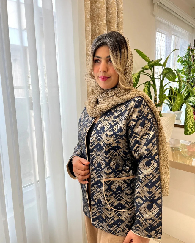 کت زنانه ژاکارد سورمه ای