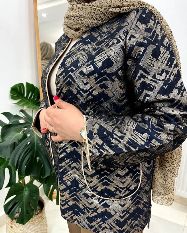 کت زنانه ژاکارد سورمه ای